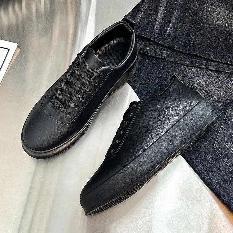 Spring Man Leather Sneakers Round Toe Breathable Low Top Casual Male Flats