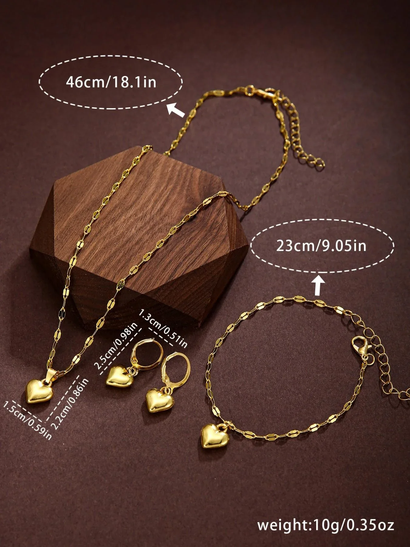 4Pcs Women Gold Watch Jewelry Set Round White Dial Quartz Wristwatch Heart Pendant Necklace Bracelet Earrings Female