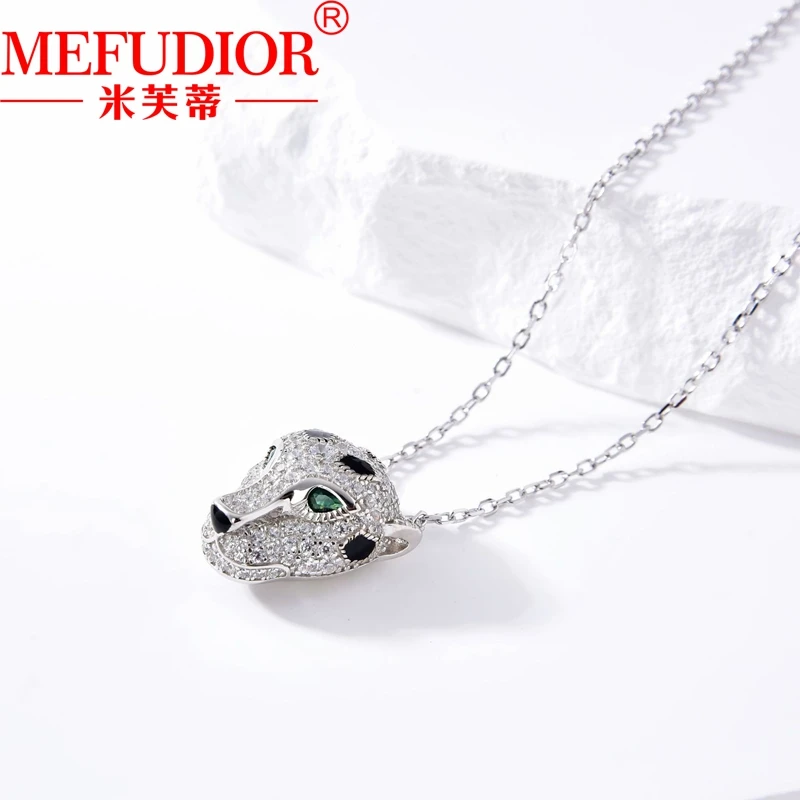 925 Sterling Silver Leopard Necklace for Women White Gold Color 46cm Pendant Moissanite Full Diamond Luxury Party Jewellry Gifts