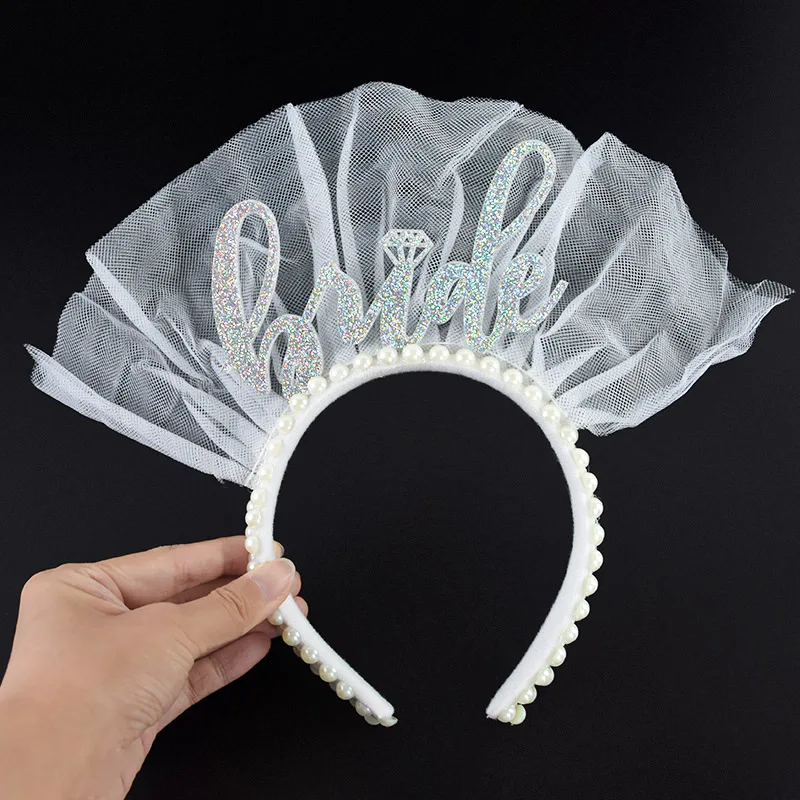Braut zu sein, weiße Perlenkrone, kurzer Schleier, Stirnband, Junggesellenabschied, Dekoration, Foto-Requisite, Hochzeit, Verlobung, Braut-Haarschmuck