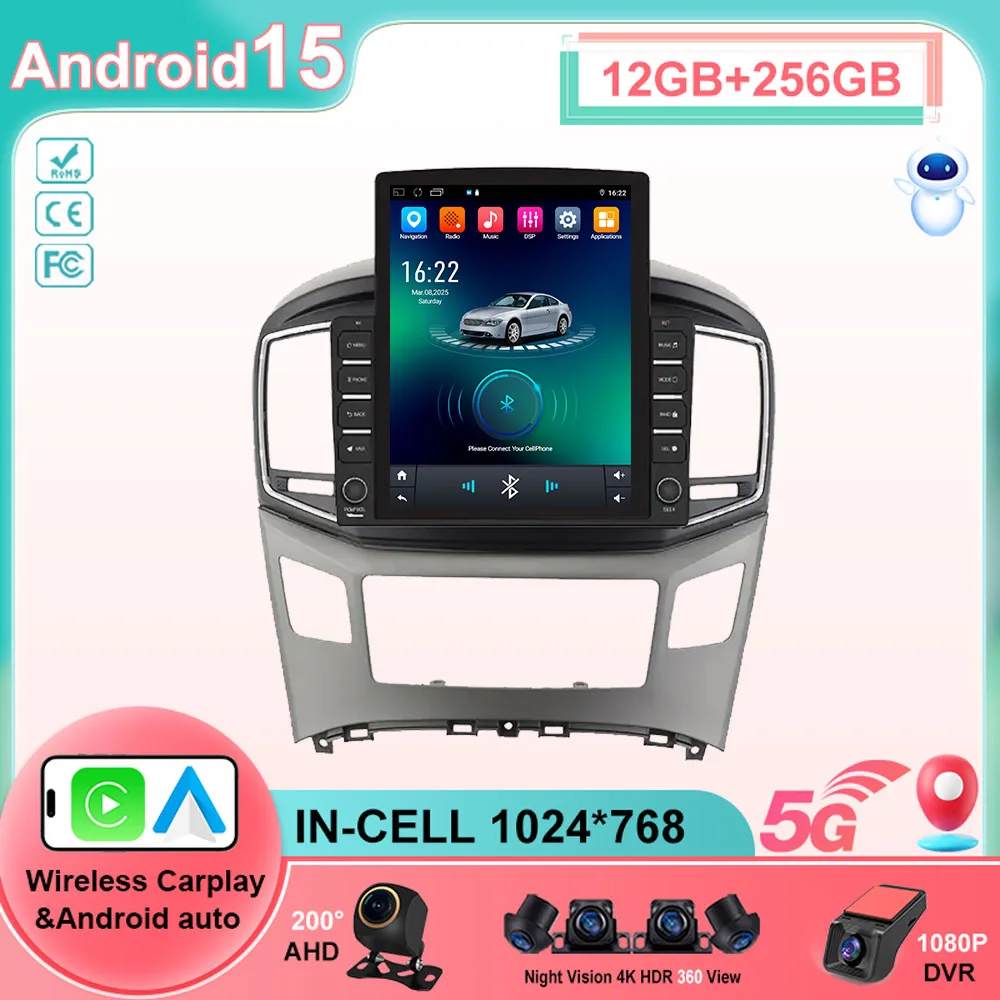 9.7 Android 15 Car Radio Wireless Carplay For Hyundai H1 Grand Starex 2015-2020 Head Unit Multimedia Player GPS Navigation 5G