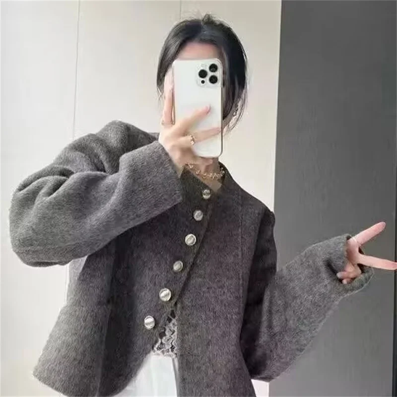 

Женское шерстяное пальто с круглым вырезом Design Sense, весеннее женское короткое однорядное шерстяное пальто с пряжкой, женское модное пальто