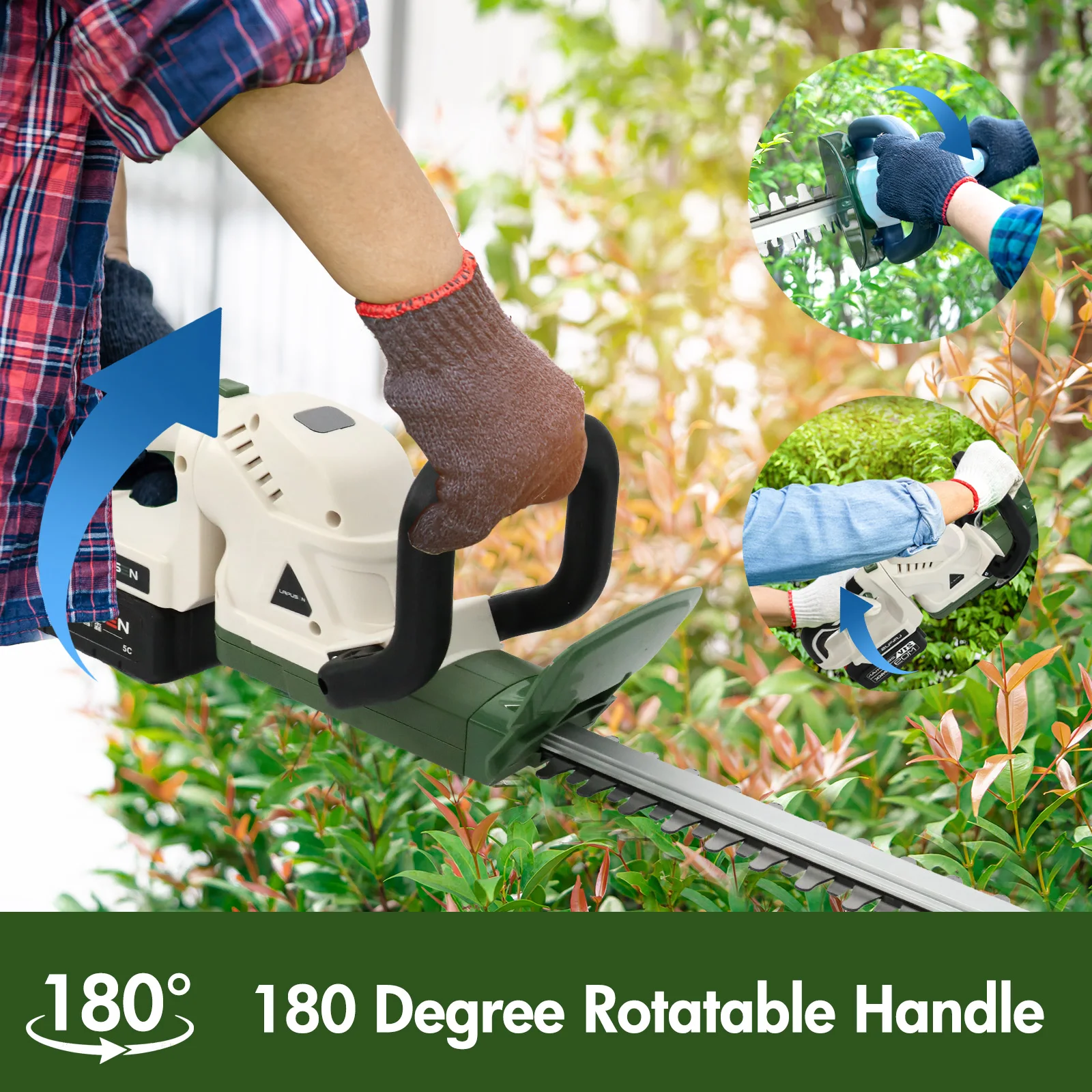 20 Inch Cordless Hedge Trimmer 21V Dual Action Blade Electric 20000RPM Handheld Shrub Trimmer Tool with 4.0Ah Battery Charger