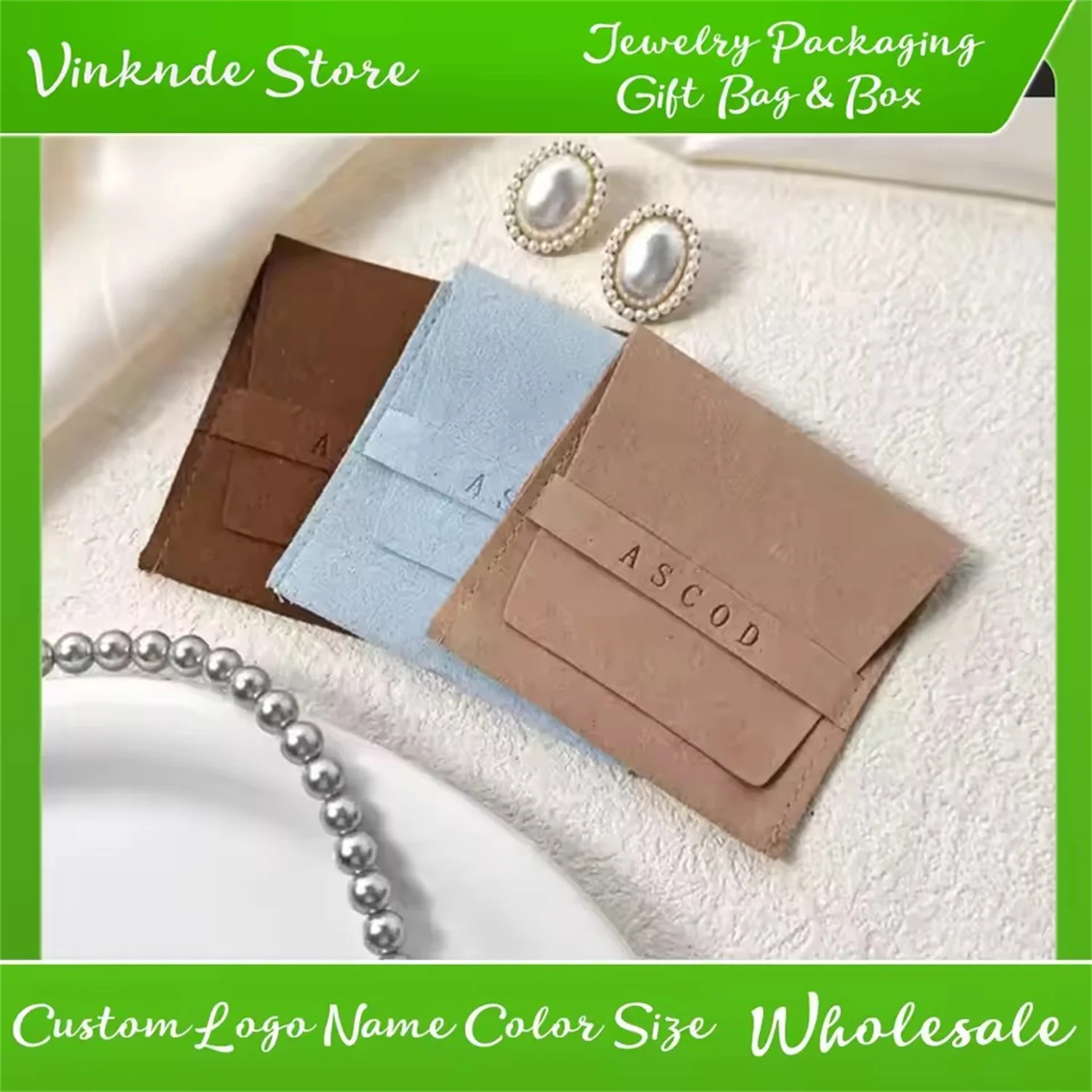 

Cute Ivory Custom logo Microfiber Envelope Jewelry Packaging Bag 50pcs Gift Pouch Cosmetic Wedding Favors Birthday Present Sack