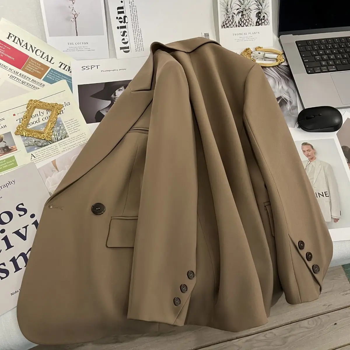 Cappotto blazer da donna Soprabito Ventaglio femminile Bottoni svasati al ginocchio Articolo con fibbia Taglie forti Texure Sliming Nero Moda