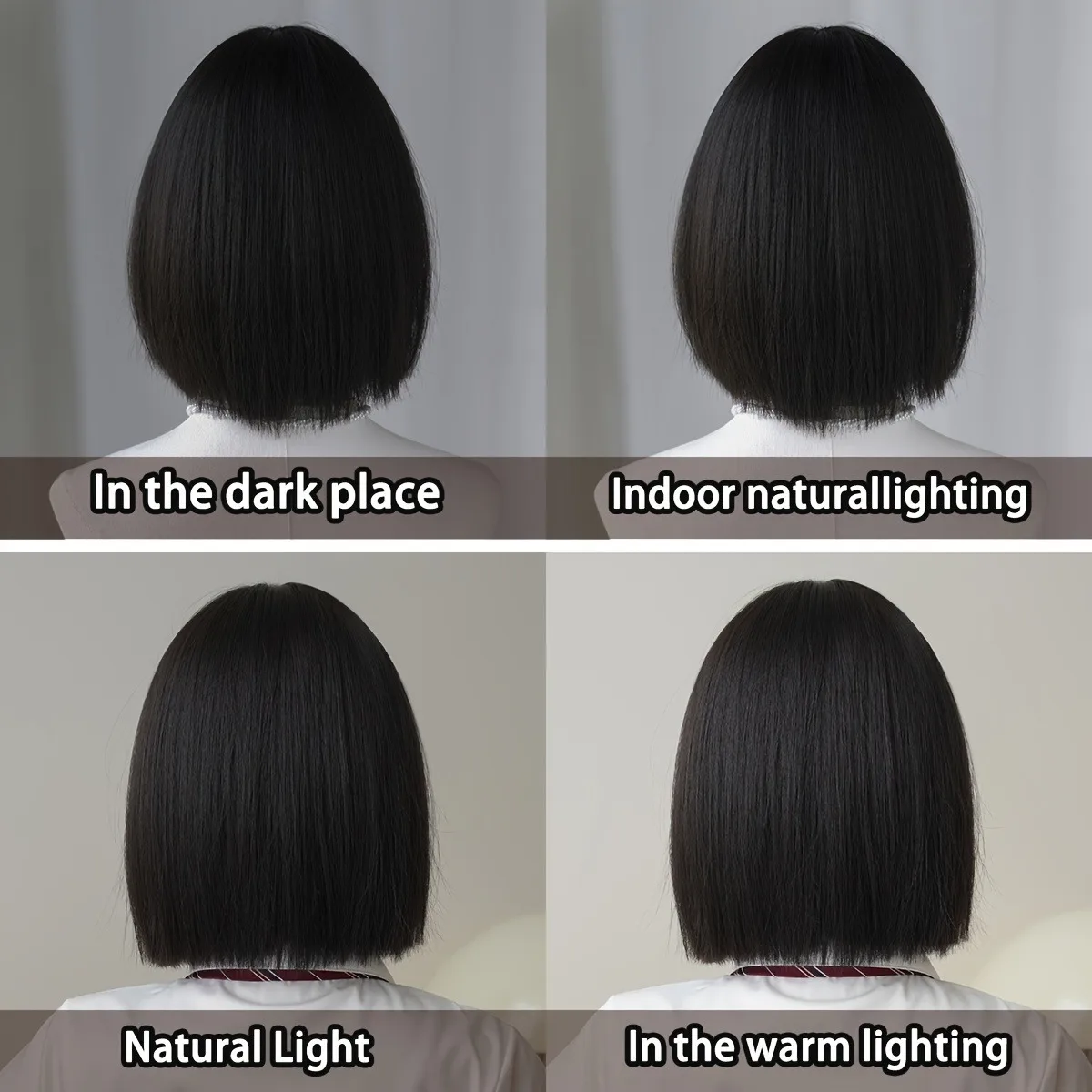 شعر مستعار بوب أسود قصير مفرود، شعر مستعار من الألياف الاصطناعية المقاومة للحرارة، مع غرة للسيدات، قبعة شبكية وردية مقاس 12 بوصة، مناسبة f #6