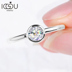 IOGOU 100% 925 Silver Solitaire 5mm 0.5ct D Moissanite Wedding Ring for Women Bezel Engagement Promise Finger Bands Jewelry Gift