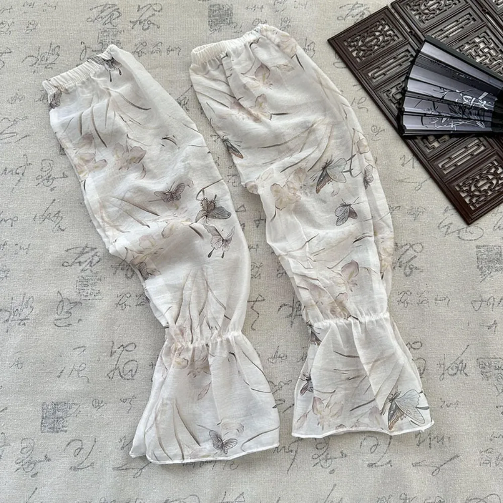 Dulce estilo chino mangas flor gasa elástica protector solar cubiertas de brazo de manga larga protección solar guantes de ciclismo al aire libre