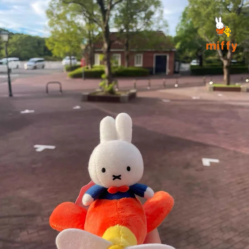 Kawaii Miffy Pilot Airplane Plush Keychain Cartoon Rabbit Bag Pendant Soft Stuffed Doll Ornament Collectible Mascot Perfect Gift view 3