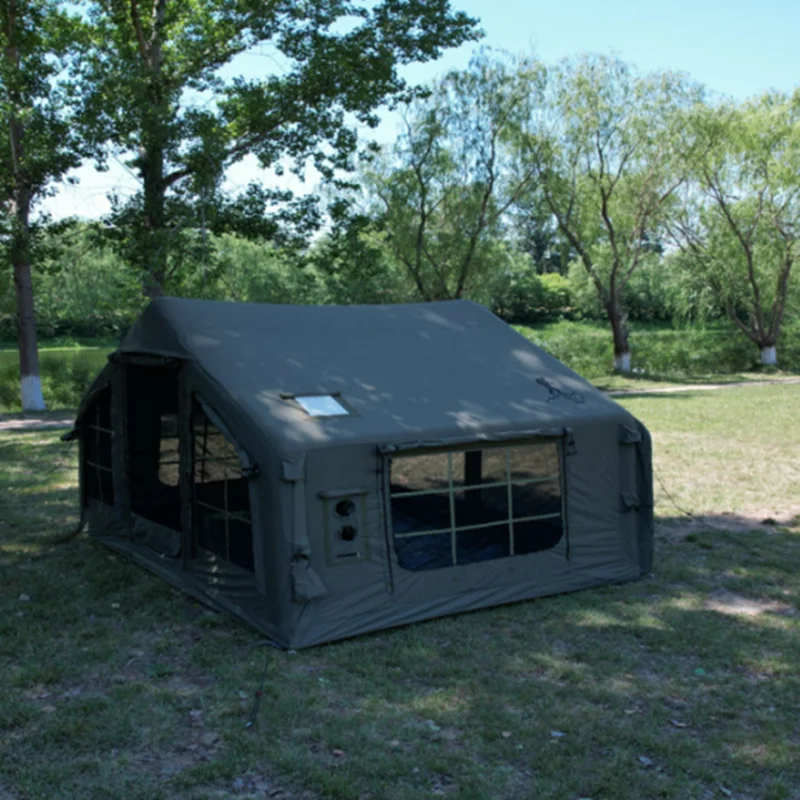 FR 9 SQM Outdoor Camping Blow up Tent Family Picnic Travel Oxford Tent House PU Coated Outdoor Display Air Pole Tent
