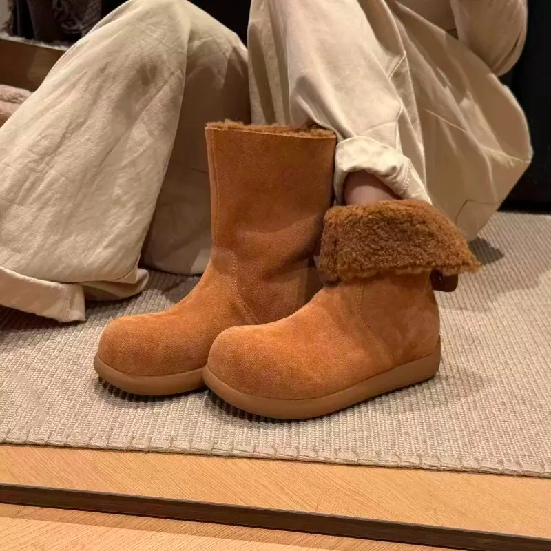 

Women Fur Ankle Boots Suede Flats Short Plush Shoes 2026 Casual New Sport Shoes Winter Woman Sneaker Warm Snow Boots Mujer Botas