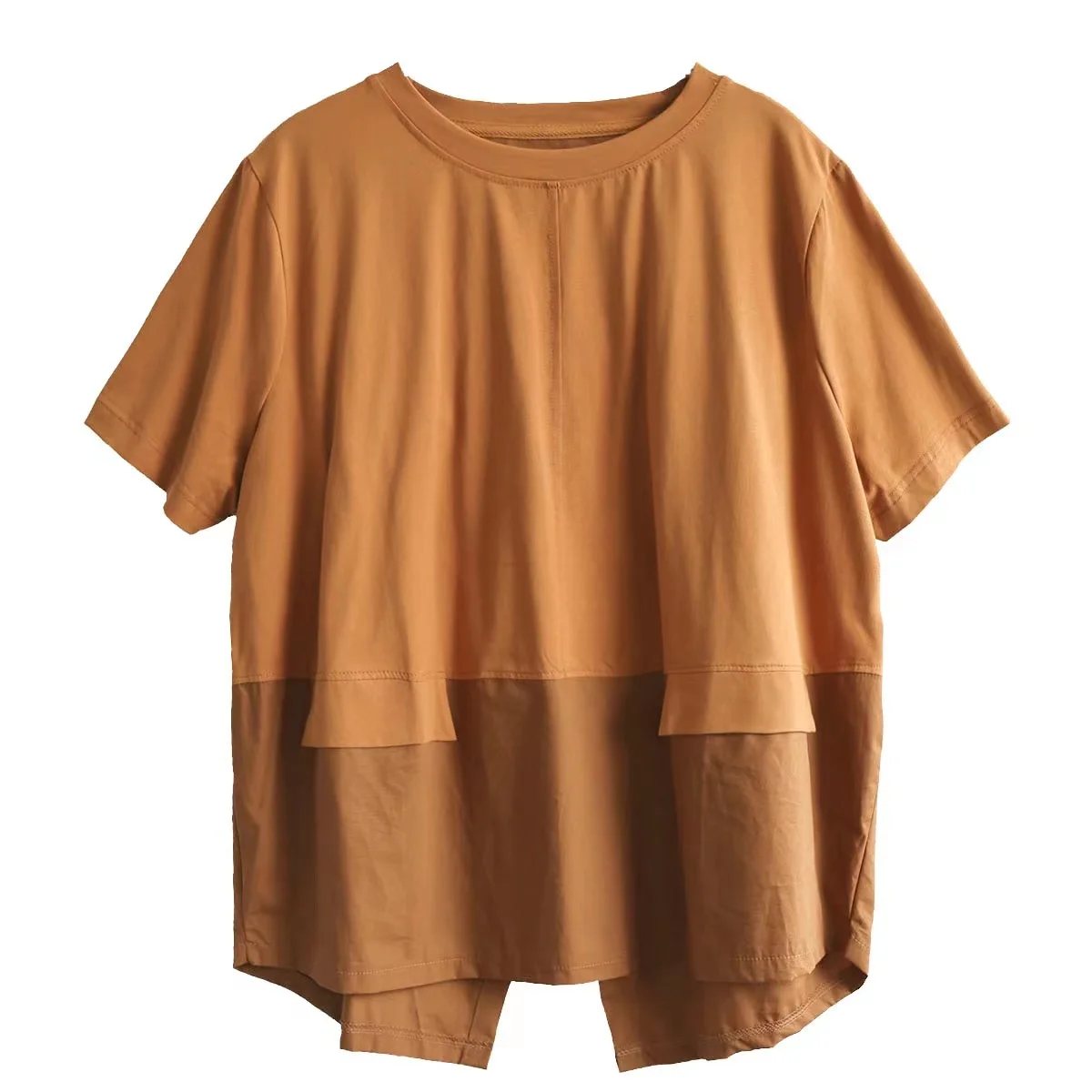 

Retro Spliced ort Sve T-irt Women's Loose Casual Top Large Size Tagl Summer Faion Commute Artistic round Ne
