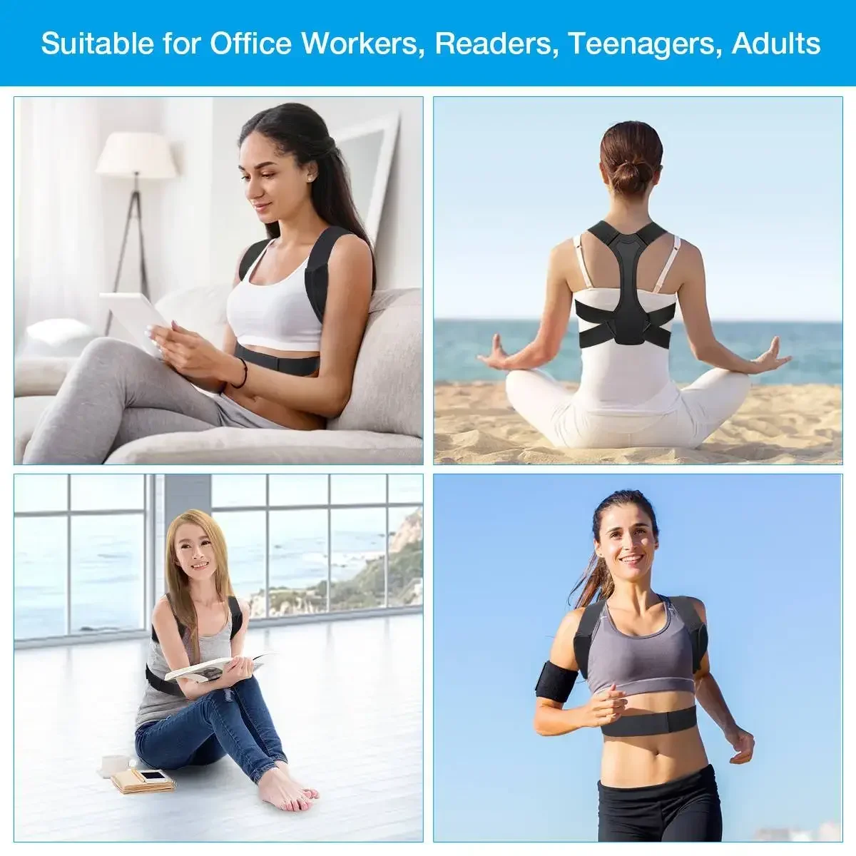 مصحح وضع قابل للتعديل للرجال والنساء ، دعم الظهر ، دعم الكتف العمود الفقري ، العلاج الطبيعي ، شريط مثبت صحي ، الحدب