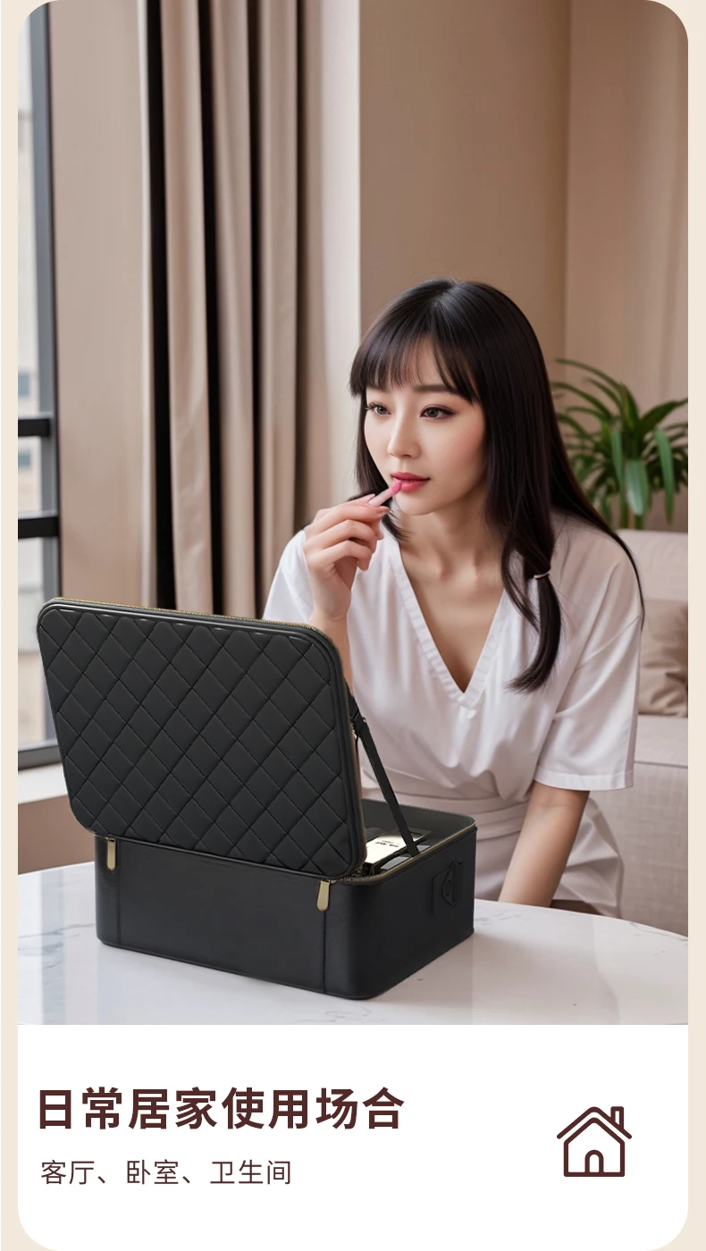 Women's portable storage with mirror light makeup bag, large capacity 2024 new Instagram travel skincare cosmetic bag