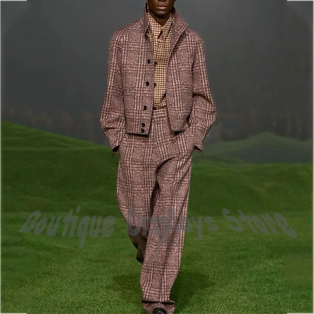 

Classic Stand Collar Men's Suit Two Pieces Jacket Pants Single Breasted High Quality Formal Dinner Party Prom Luxury Suit