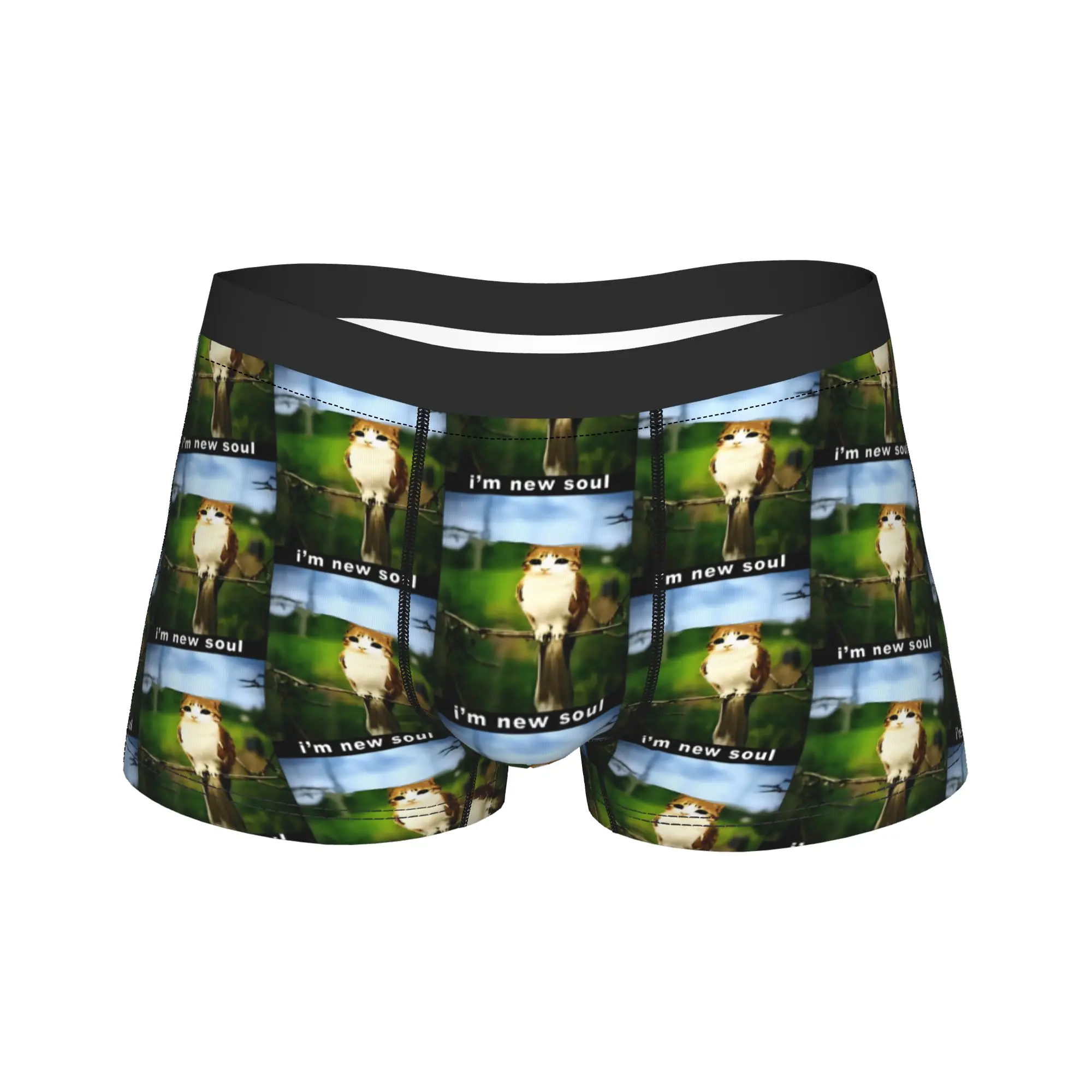 

Новинка-боксеры I'm New Soul Meowl Meme, шорты, трусы, мужское нижнее белье, трусы со средней талией для мужчин, S-XXL