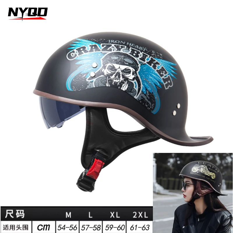 Motorcycle Men's and Women's Half Helmets Summer Retro Upturned Helmets American Style Ladle Helmets with Detachable Lining