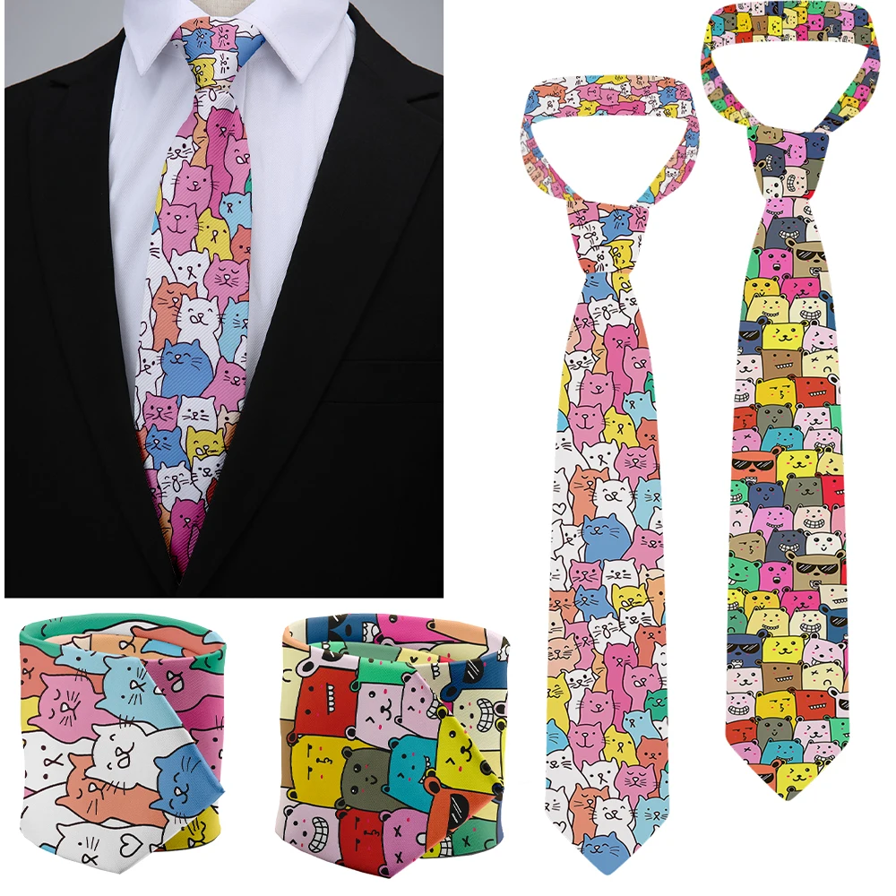 Cartoon bear print men\'s and women\'s tie fashion casual 8cm creative novelty tie unique accessories wedding party business gifts