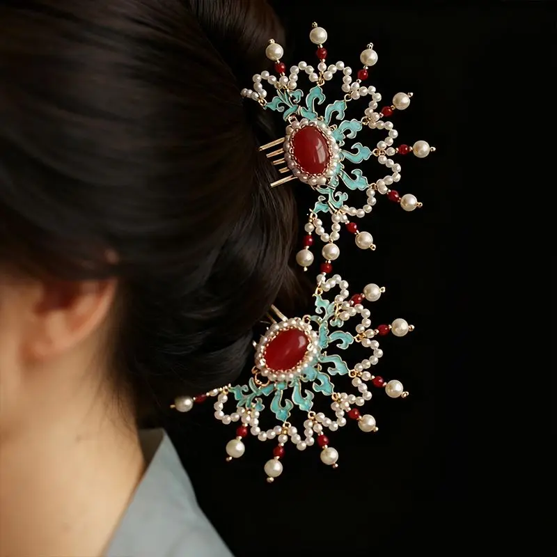Burnt Blue Small Flower Hairpin Embellished Hairpin for Daily Wear, Floral Hanfu Hairpin, New Chinese Style Hair Accessory, Flow