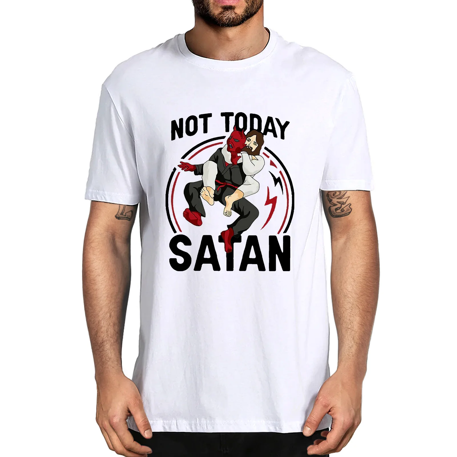 Jesus Not Today Satan Men\'s Novelty T-Shirt Funny Summer Streetwear Unisex Jiu Jitsu Soft Tops Korea Style Hipster Loose Tees