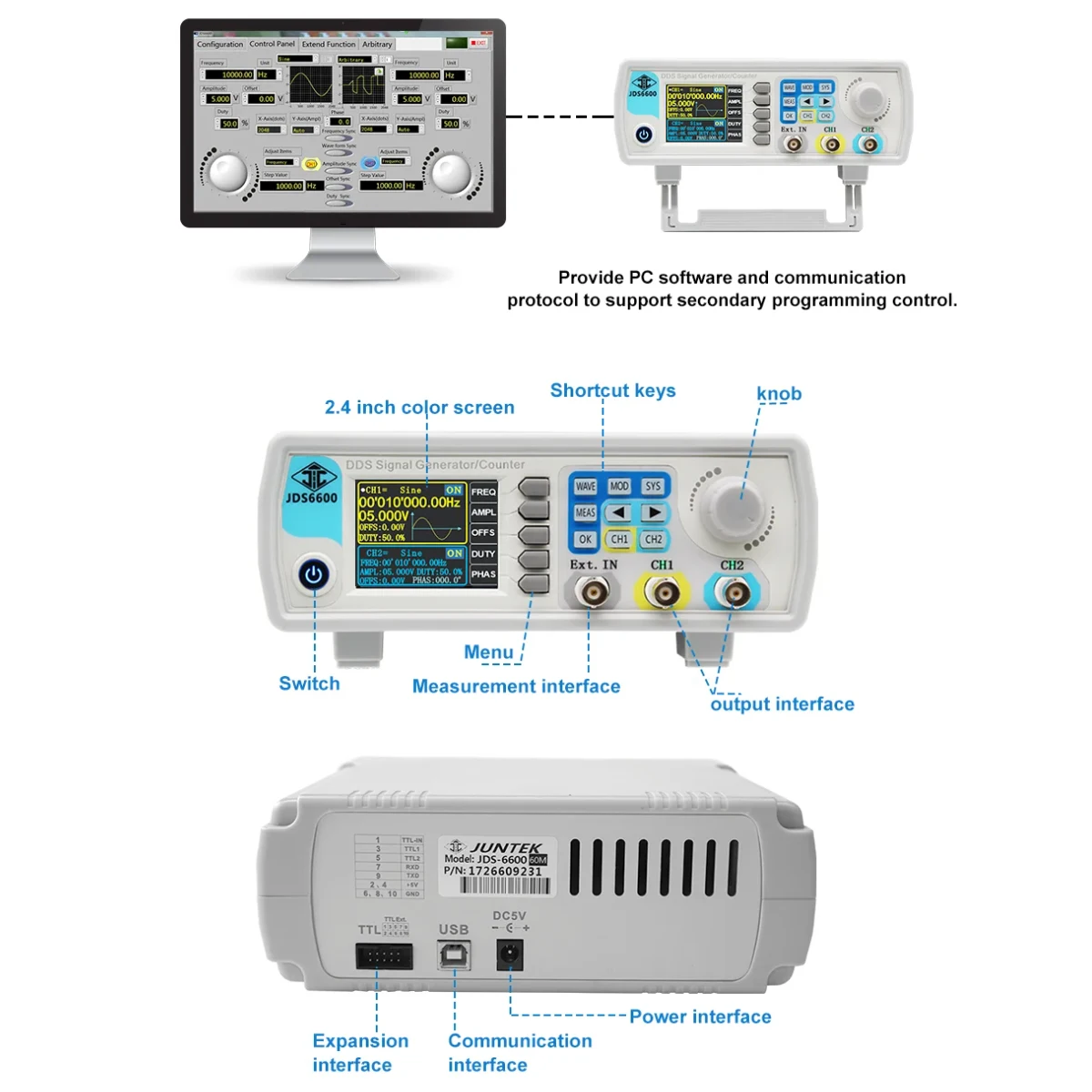 15-60MHz Fully CNC DDS Dual Channel Function Arbitrary Wave Signal Generator Source Frequency Meter Sweeper Generator JDS6600