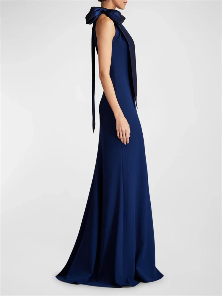 Hot Selling Halter Mock Neckline Sleeveless A-Line Evening Dress Elegant Back Zipper Floor Length Sweep Train Gown For Women