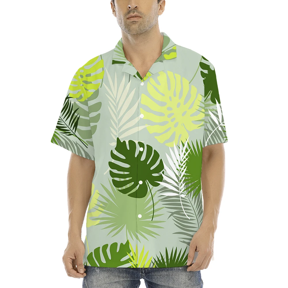 Hawaiian Shirt For Men 2024 New In 3d leaf Print Short Sleeve Tops Summer Fashion Casual Oversized Clothing Outdoor Shirts