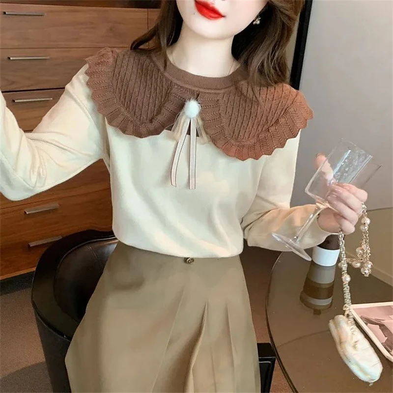 2024 Spring Autumn Women Trendy Sweet Chic Kawaii Patchwork Knitwears Female Casual O Neck Long Sleeve Pullover Tops Y2K Jumpers