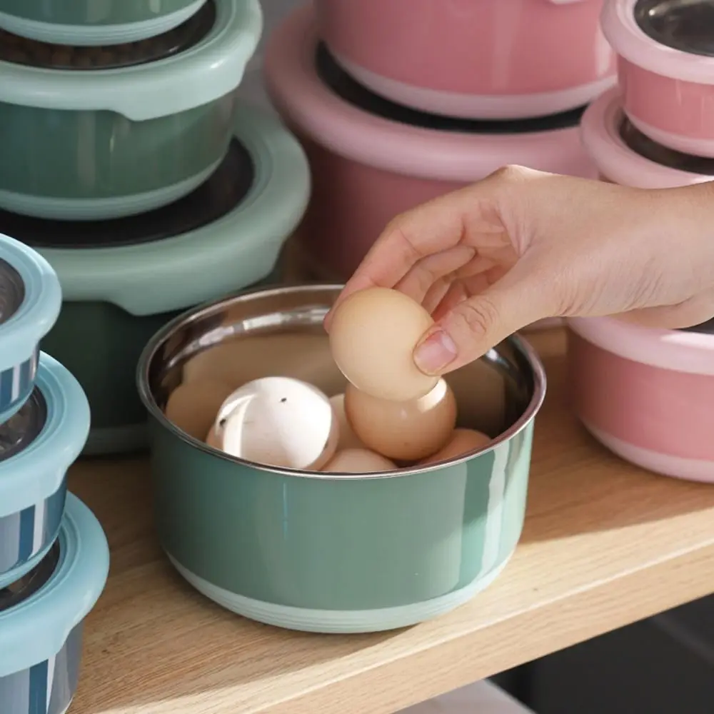 

Japanese-style Stainless Steel Fresh-keeping Box with Lid Round Lunch Box Drop-proof Anti-scalding Crisper Refrigerator