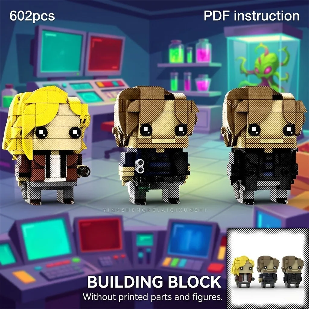 

Wasteland Theme Stylized Blocky Character Figures Viral Outbreak Survivor Trio MOC Block Model