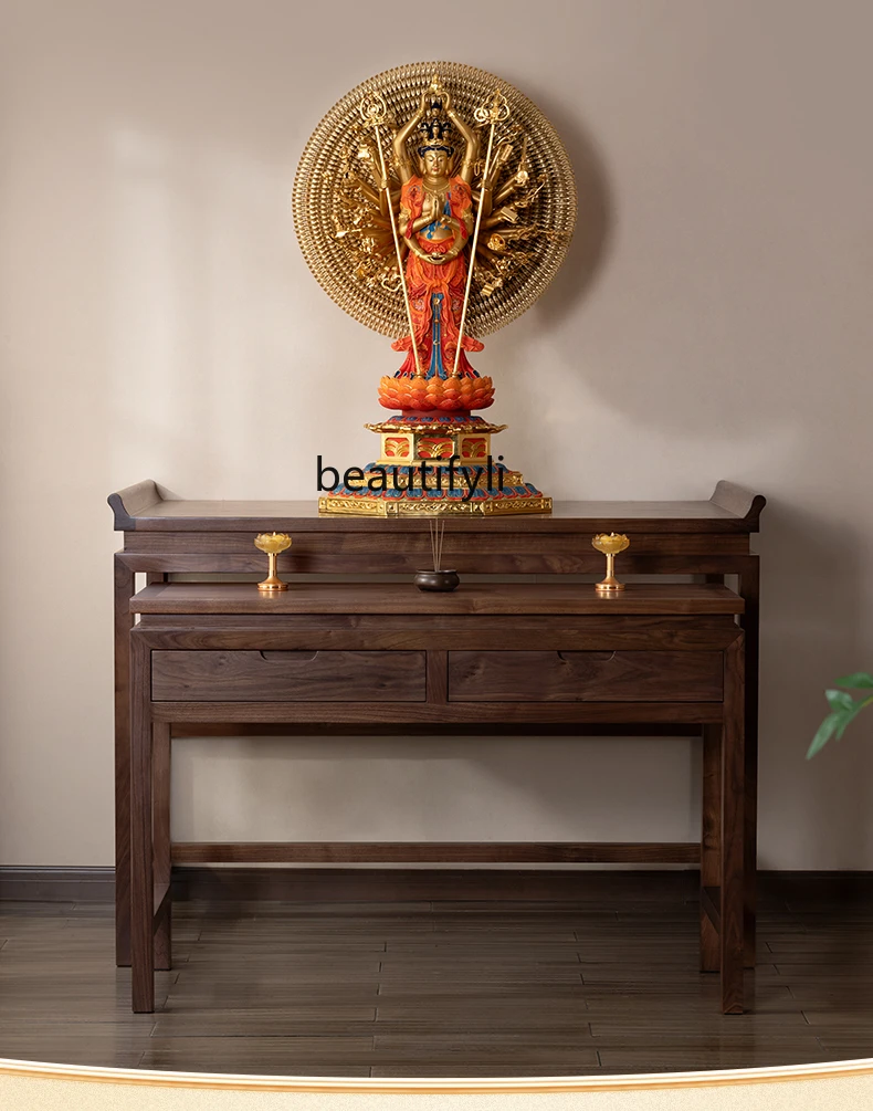 Black walnut new Chinese Buddhist platform God of Wealth cabinet offering table