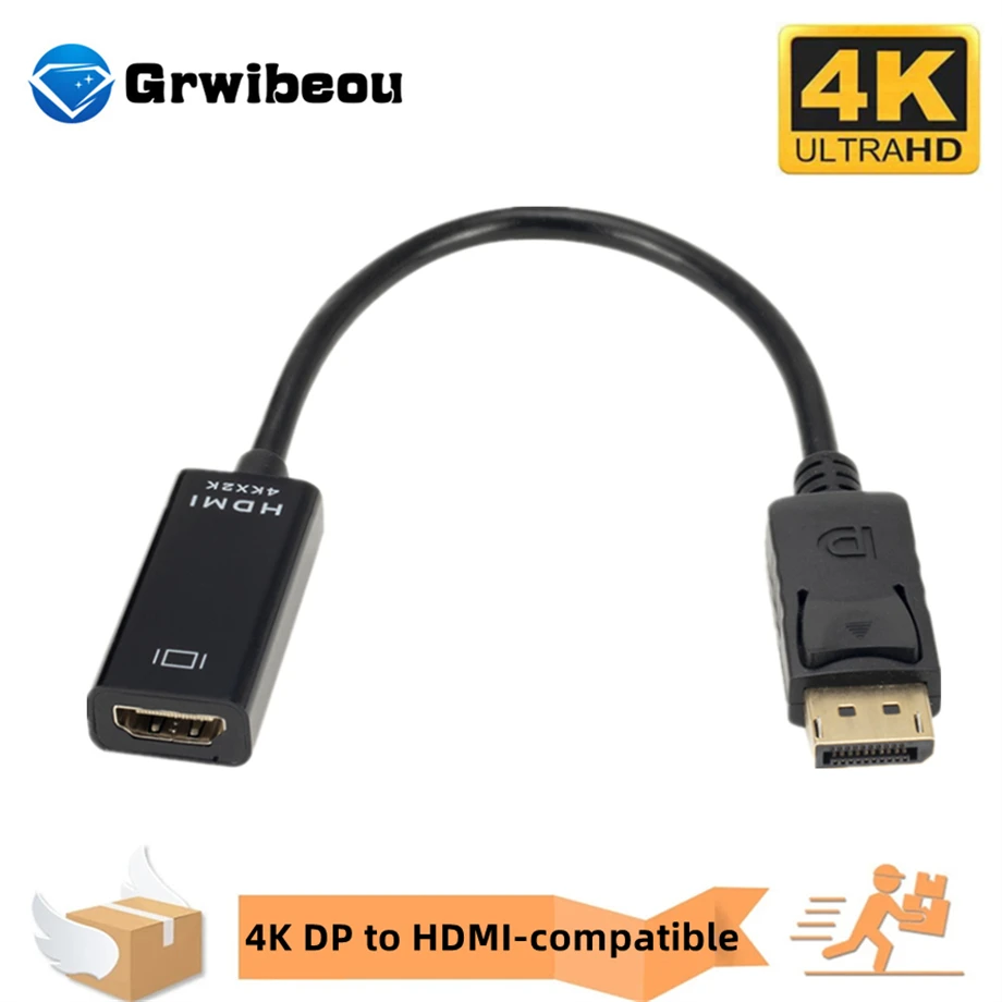 Adapter 4K DisplayPort na HDMI DP męski na żeński Konwerter kabla kompatybilnego z HDMI Video Audio do projektora HDTV PC