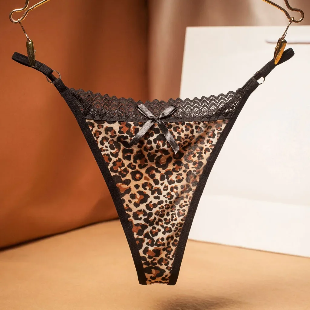 Sexy Leopard Printed Panties G-string Briefs for Women Lace Lingerie T-back Low Waist Underpants Lady Underwear Thongs Intimates