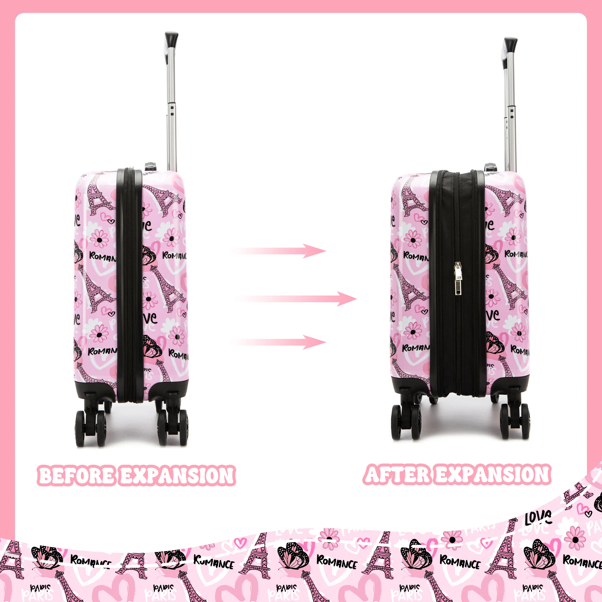 5PCS เด็กน่ารักชุดกระเป๋าเดินทาง 16 ''Hardside กระเป๋าเดินทาง SPINNER ล้อหญิงพกพาเด็กวัยหัดเดินกระเป๋าเดินทางสายการบินได้รับการอนุมัติ