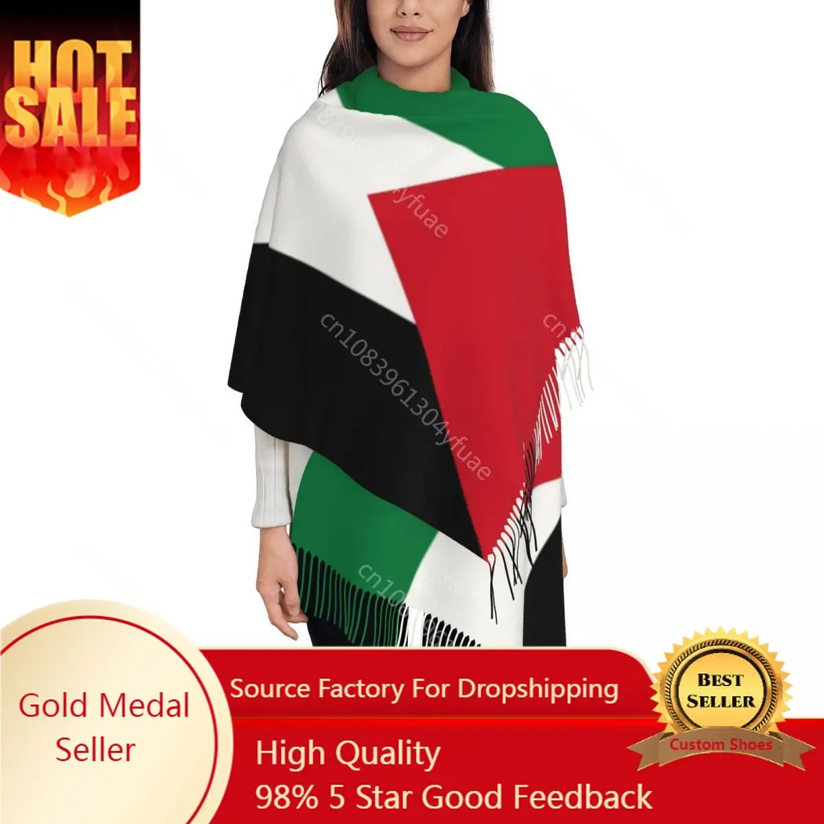 

Flag Of Palestine Shawl Wrap for Ladies Warm Long Soft Scarf Palestinian Gaza Arabic Pashmina Tassel Scarves