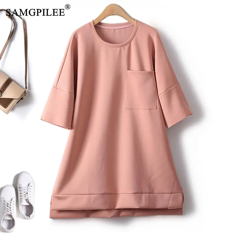 

Elegant Dresses For Women 2023 New Spring Summer Slim Solid A Line Space Cotton O Neck Half Sleeve Retro Casual Female Dress 4XL