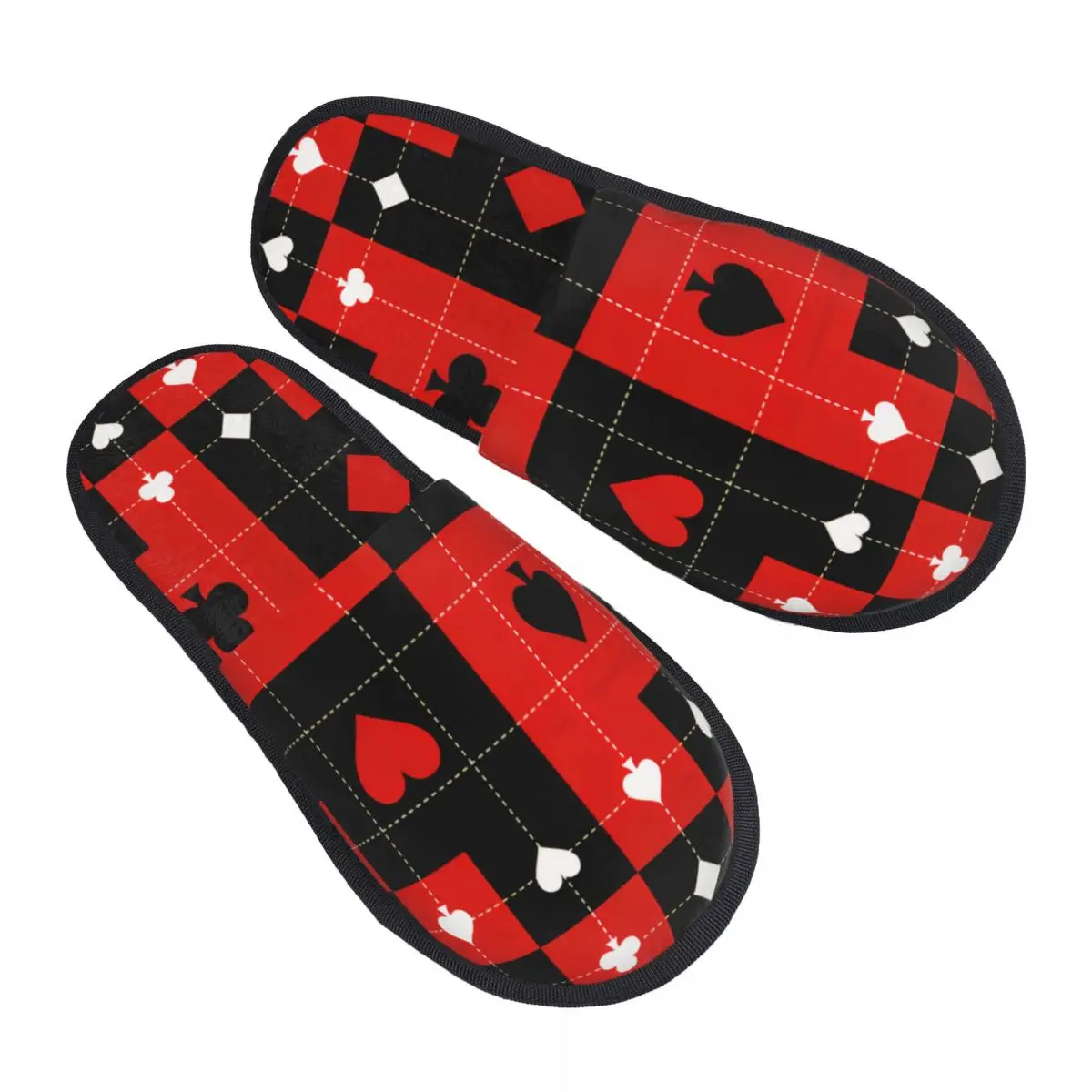 

Plush Indoor Slippers Card Suits Chess Board Background Warm Soft Shoes Home Footwear Autumn Winter