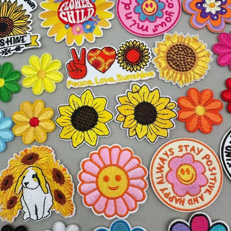 Sonnenblumen bestickte Patches für Kleidung DIY Eisen auf Patches kleine bestickte Blume dekorative Eisen auf Rucksack Patch Abzeichen