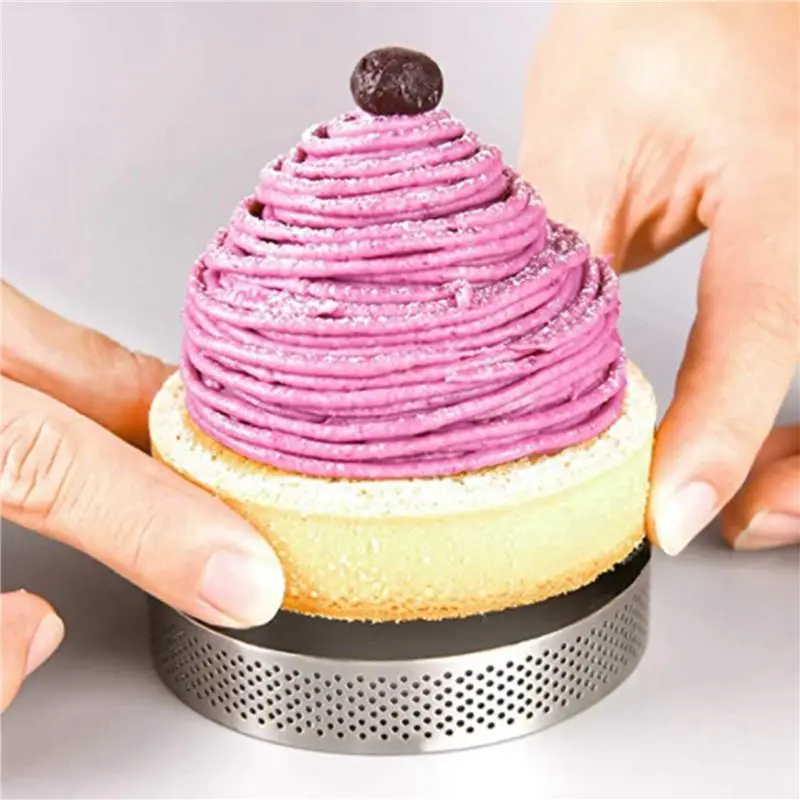 40Pcs Stainless Steel Tart Ring,Heat-Resistant Perforated Cake Mousse Ring Round Double Rolled Tart Ring Metal Mold 10Cm-A68E