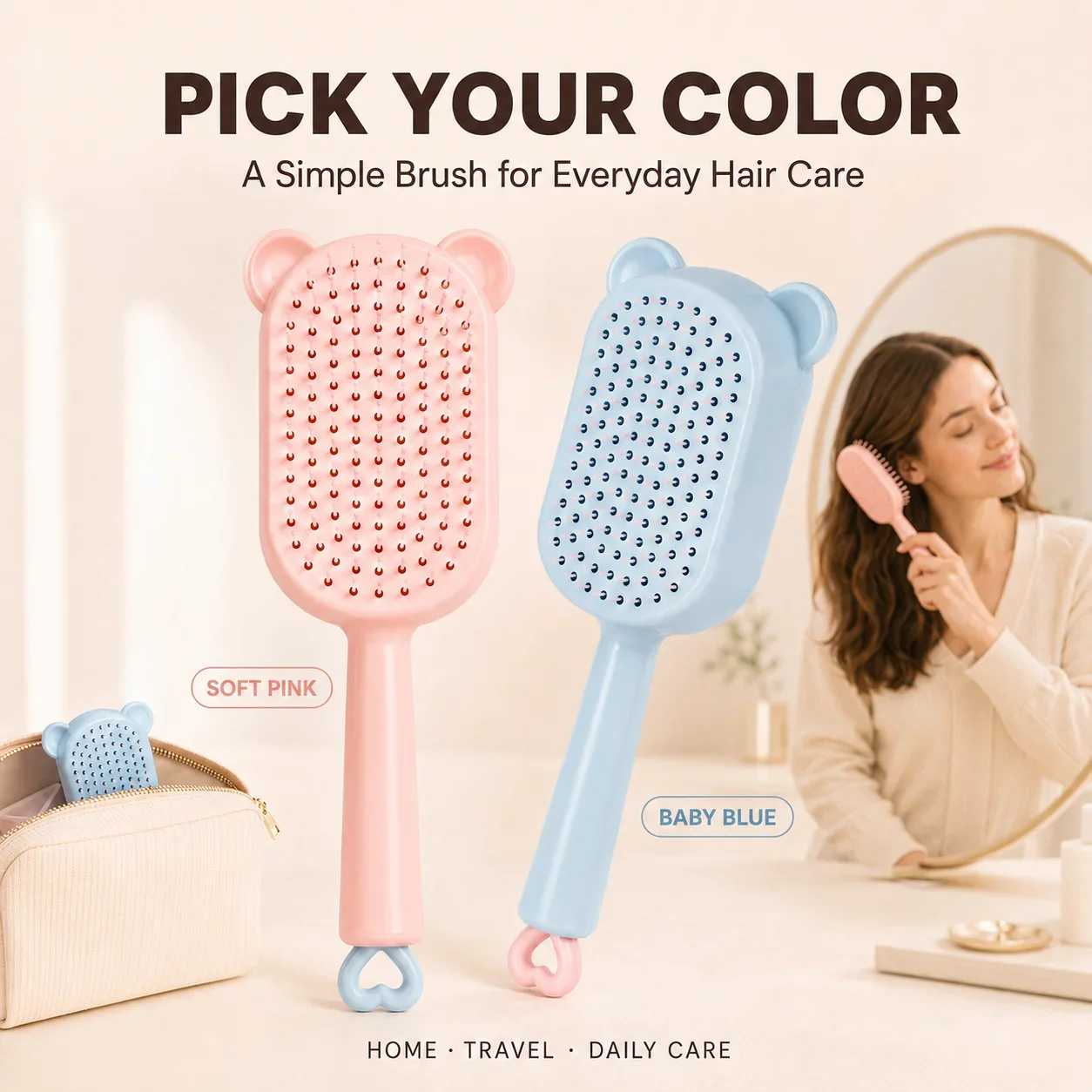Cute Bear Retractable Air Cushion Hair Brush One‑key Clean Detangling Comb Anti‑Static Massage Scalp Hairbrush for Women Long Ha view 6
