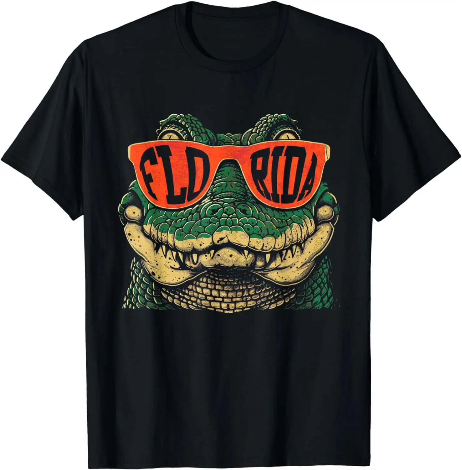 Funny Florida Crocodile Wear Sunglasses Retro Styles T-Shirt for Men Women Cotton Short Sleeve All Seasons