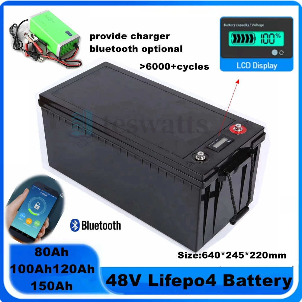 Impermeabile 48V 80Ah 100Ah 120Ah 150Ah LiFepo4 batteria al litio per 5KW camper Solar Storage Boat Inverter Golf Cart