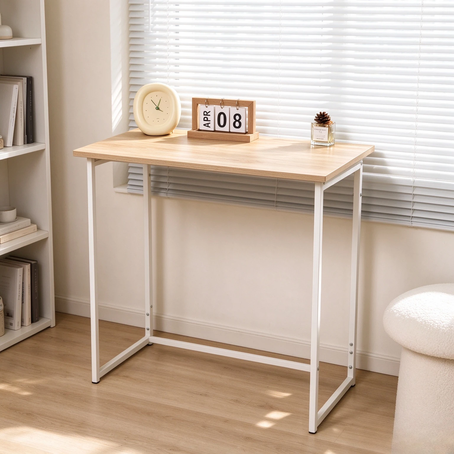 Folding Iron Computer Desk, Space Saving Laptop Study Writing Table for Home Office Student Bedroom Daily Workstation Use