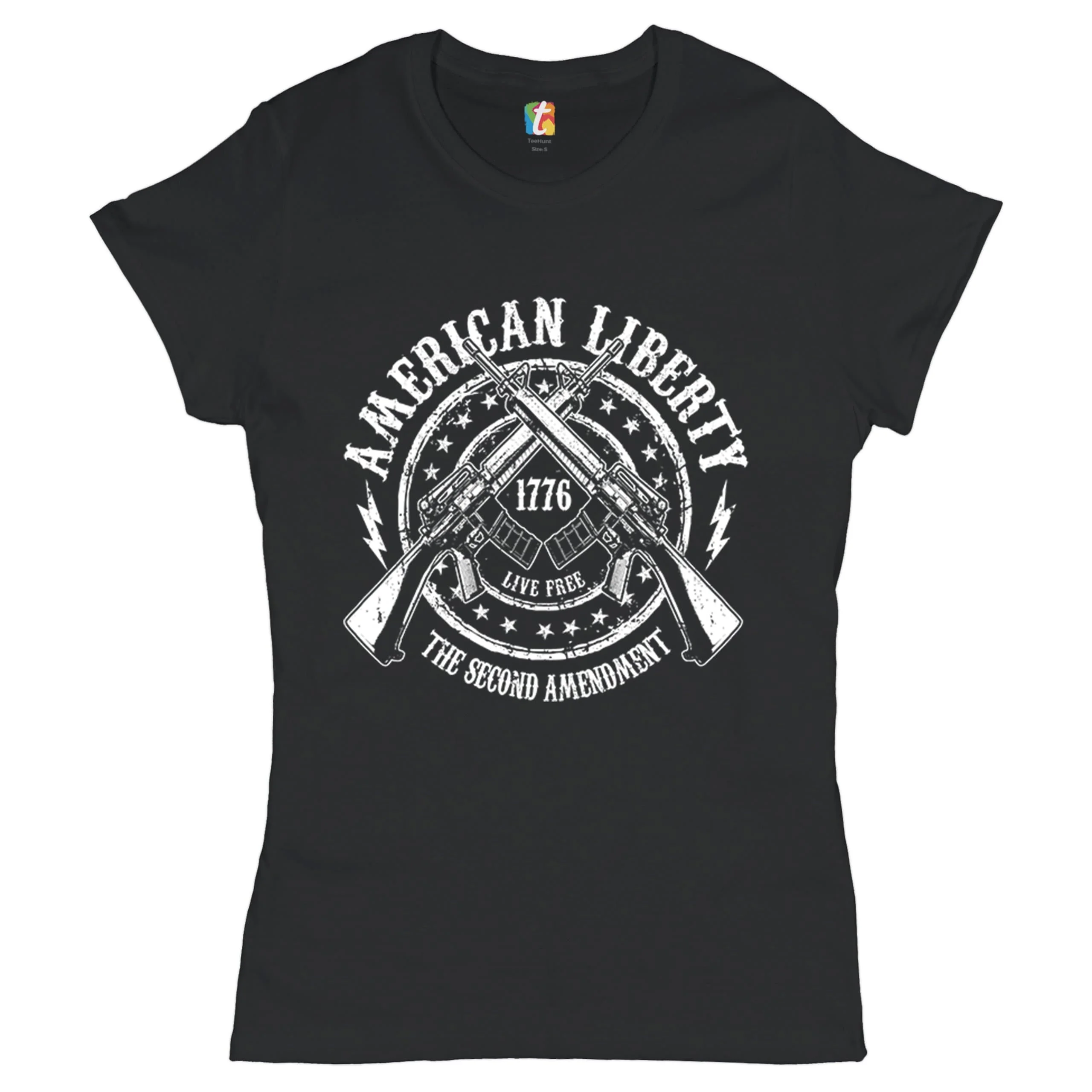 American Liberty Live Free T Shirt The 2nd Amendment 1776 Crossed AR 15 Right to Bear Arms Militia Patriotic Gun Owner Women's