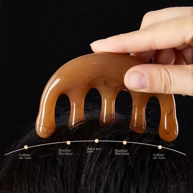 1/5Pcs Vijf Tanden Meridiaan Massage Kam Hars Grote Tanden Hoofd Acupoint Therapie Artefact Klauwen Decompressie Draagbare Hoofdhuid Kam