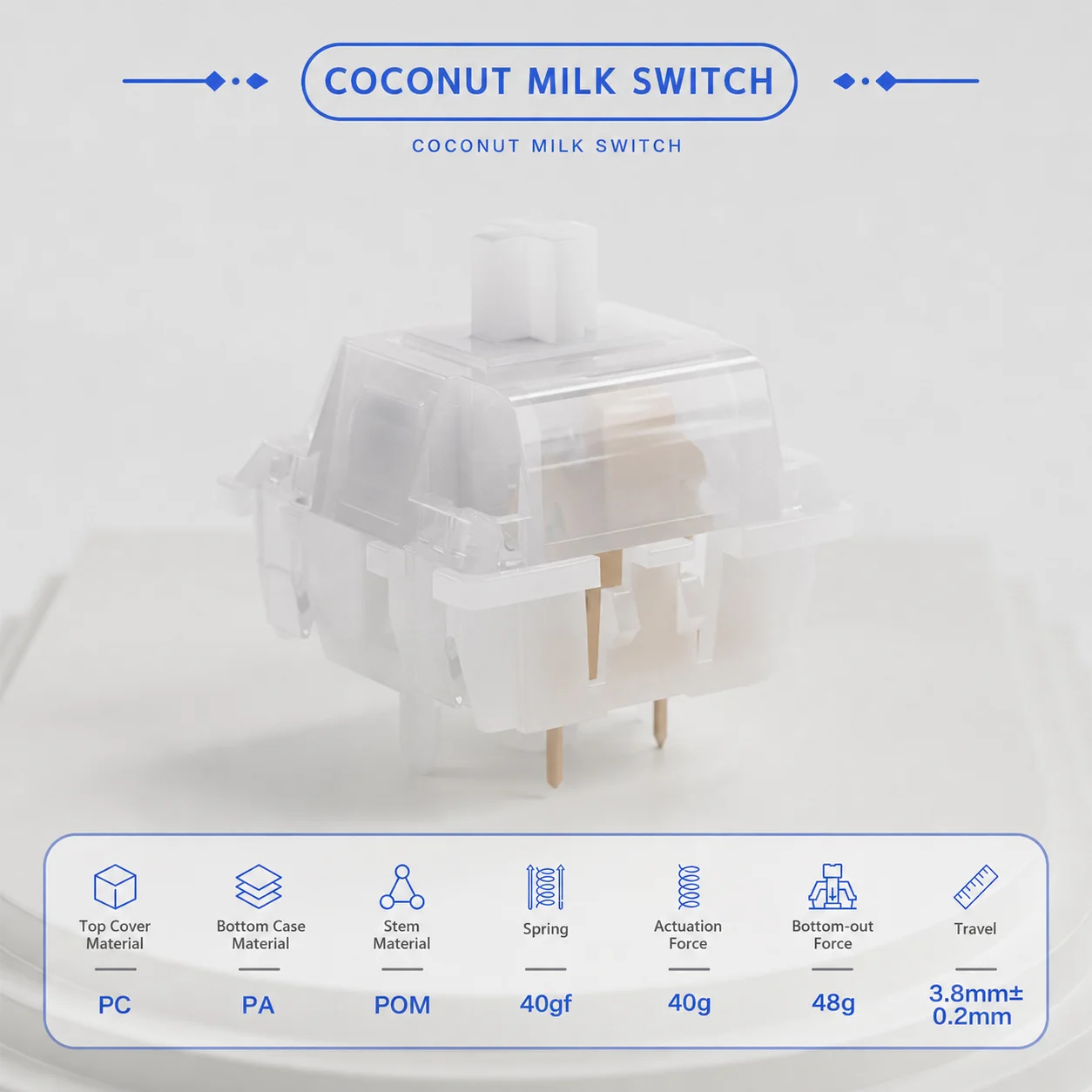 URE Coconut Milk Switch 5‑Pin Hot‑Swap Linear Switch South‑Facing LED HIFI Muted Sound Mechanical Keyboard Switches 35Pcs