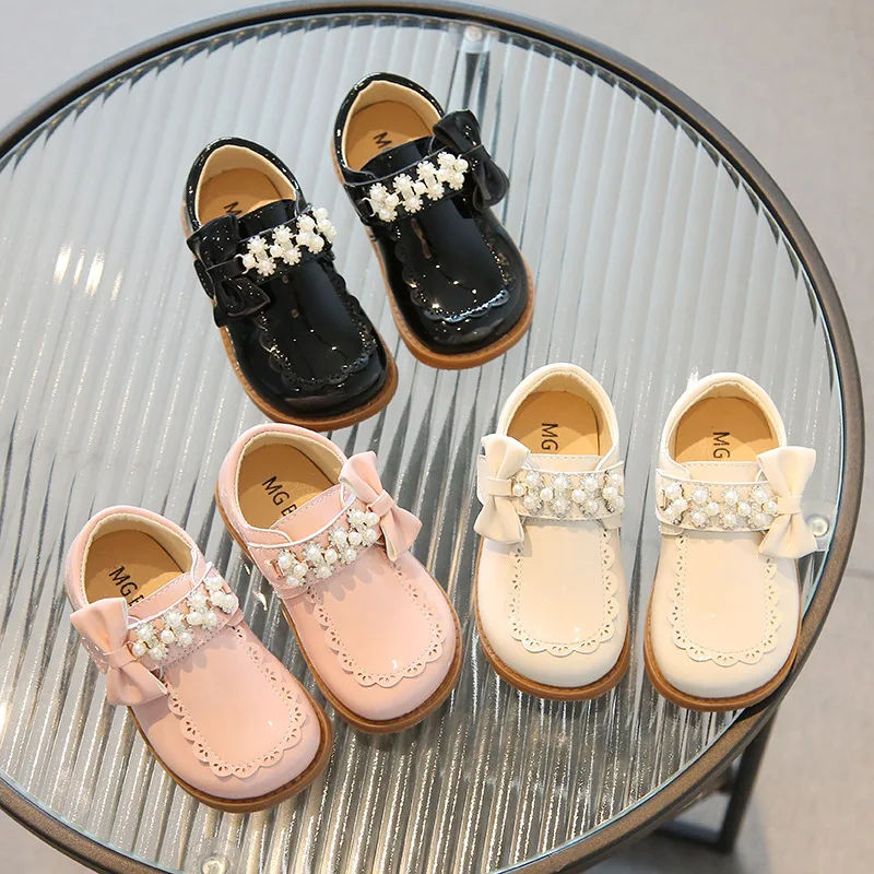 Petites chaussures en cuir perlé pour enfants, chaussures à nœud princesse, chaussures à essence Mary à la mode, chaussures astronomiques souples pour filles, printemps et automne