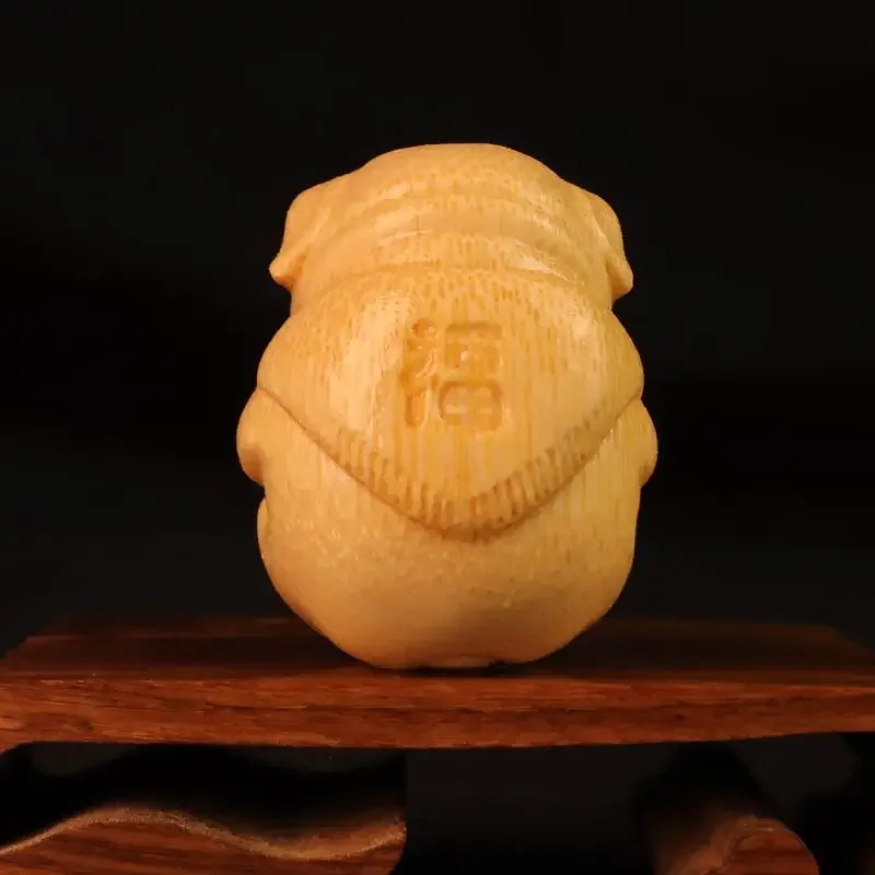 Solid Bamboo Carving Cute Lucky Pig Handheld Ornament High-Density Old Material Small Figurine Tea Pet