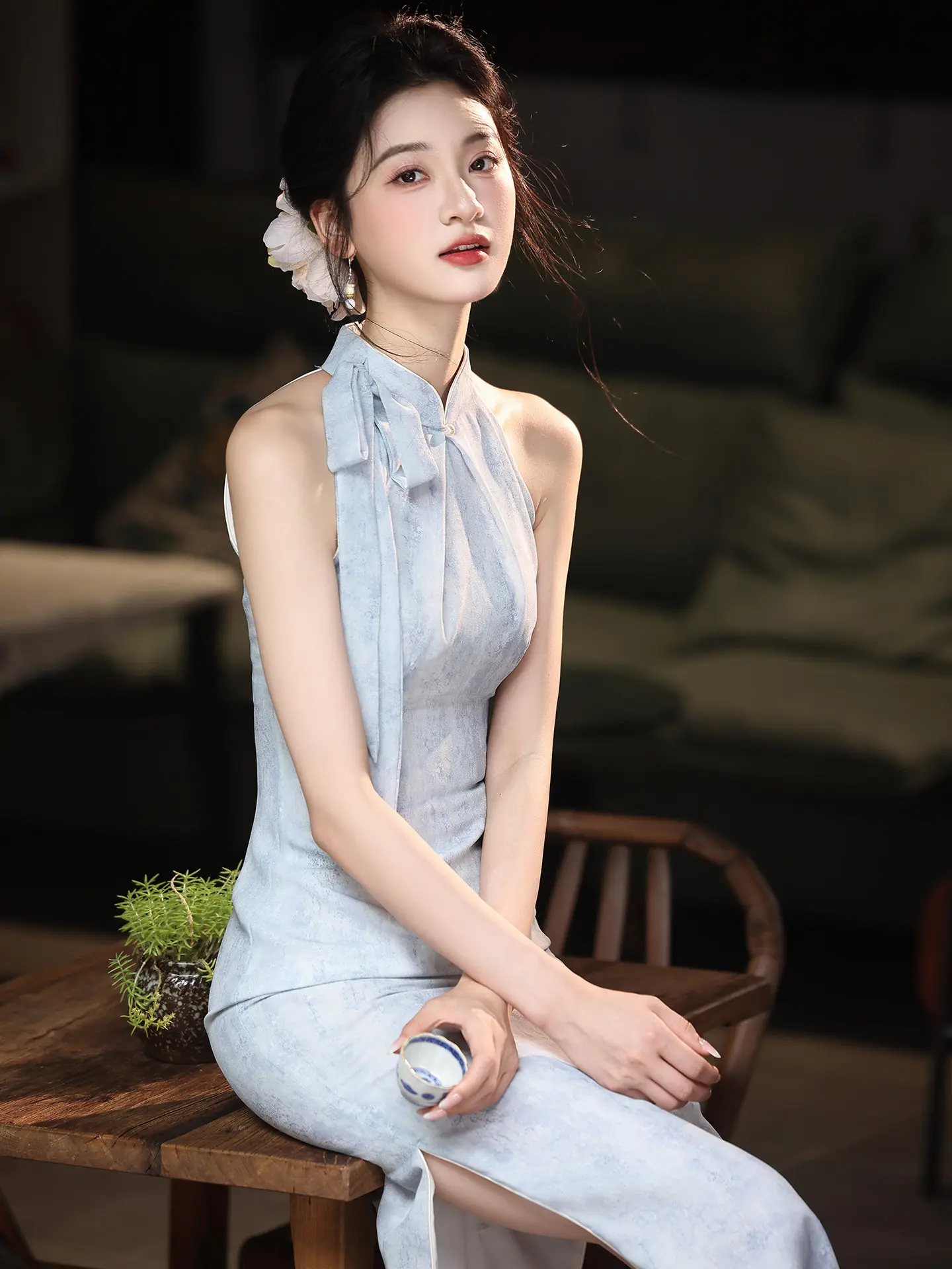 

Молодежное синее ципао в китайском стиле, новая версия, весна 2026, для повседневной носки, винтажный стиль, длинное, дышащее, однотонное