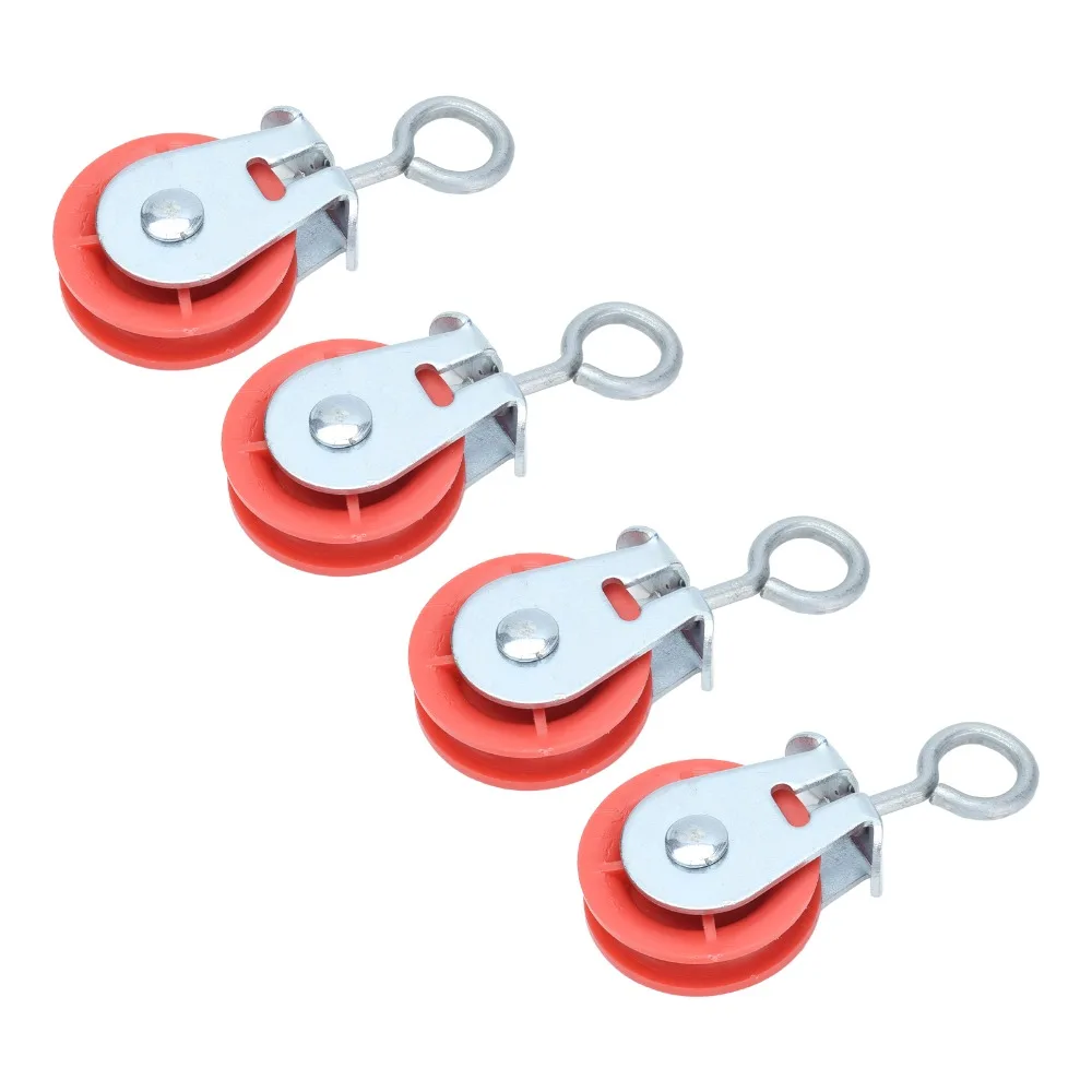 10pcs Metal Hanging Ring Waterline Pulley Red Plastic Wheel Single Groove Fixed Pulley Central Fastening Rivets